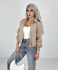 Sütlü Kahve Krep Kumaş Bomber Ceket