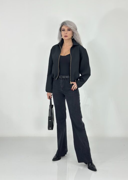 Koyu Füme Likralı Wide Leg Jean - Görsel 2