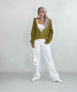 Alternative view of Zeytin Yeşili Kapşonlu Fermuarlı Sweatshirt
