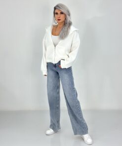 Alternative view of Beyaz Kapşonlu Fermuarlı Sweatshirt