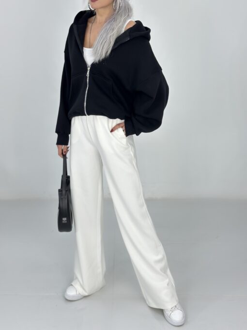 Siyah Kapşonlu Fermuarlı Sweatshirt - Görsel 2