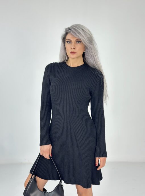 Siyah Uzun Kollu Mini Boy Triko Elbise - Görsel 3