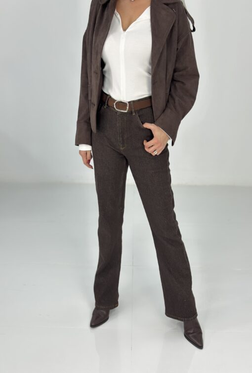 Kahve Kemerli Push Up İspanyol Jean