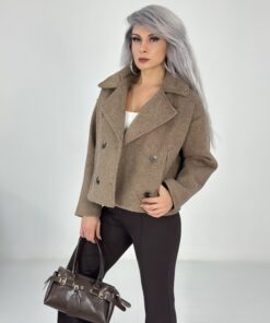 Camel Düğmeli Yumuşak Kaşe Ceket Mont