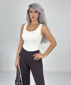 Beyaz Kare Yaka Çift Kat Atlet