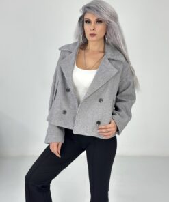 Gri Düğmeli Yumuşak Kaşe Ceket Mont