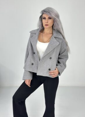 Gri Düğmeli Yumuşak Kaşe Ceket Mont