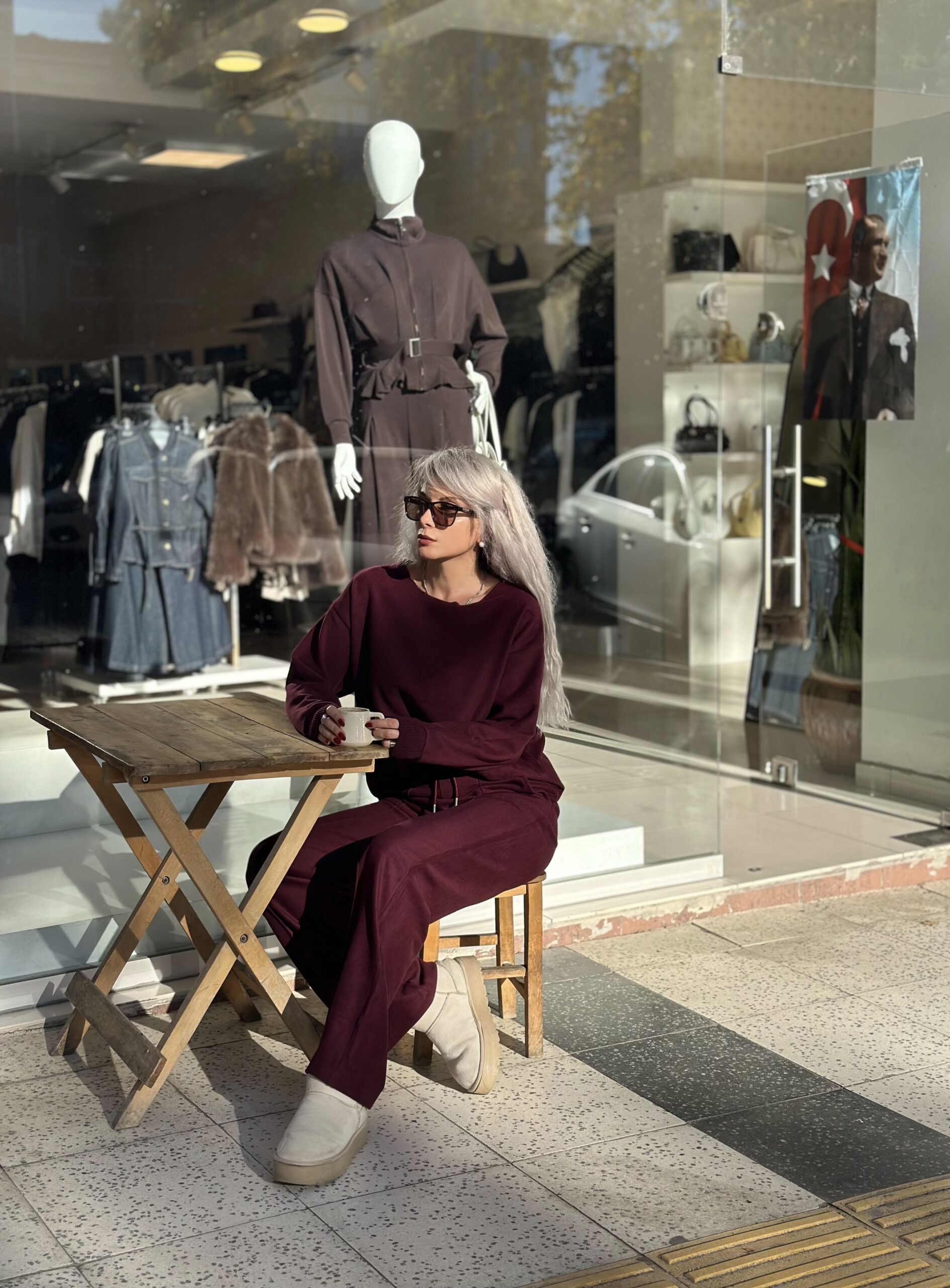 Bordo Kadife Fitilli Bol Paça Takım - Görsel 3