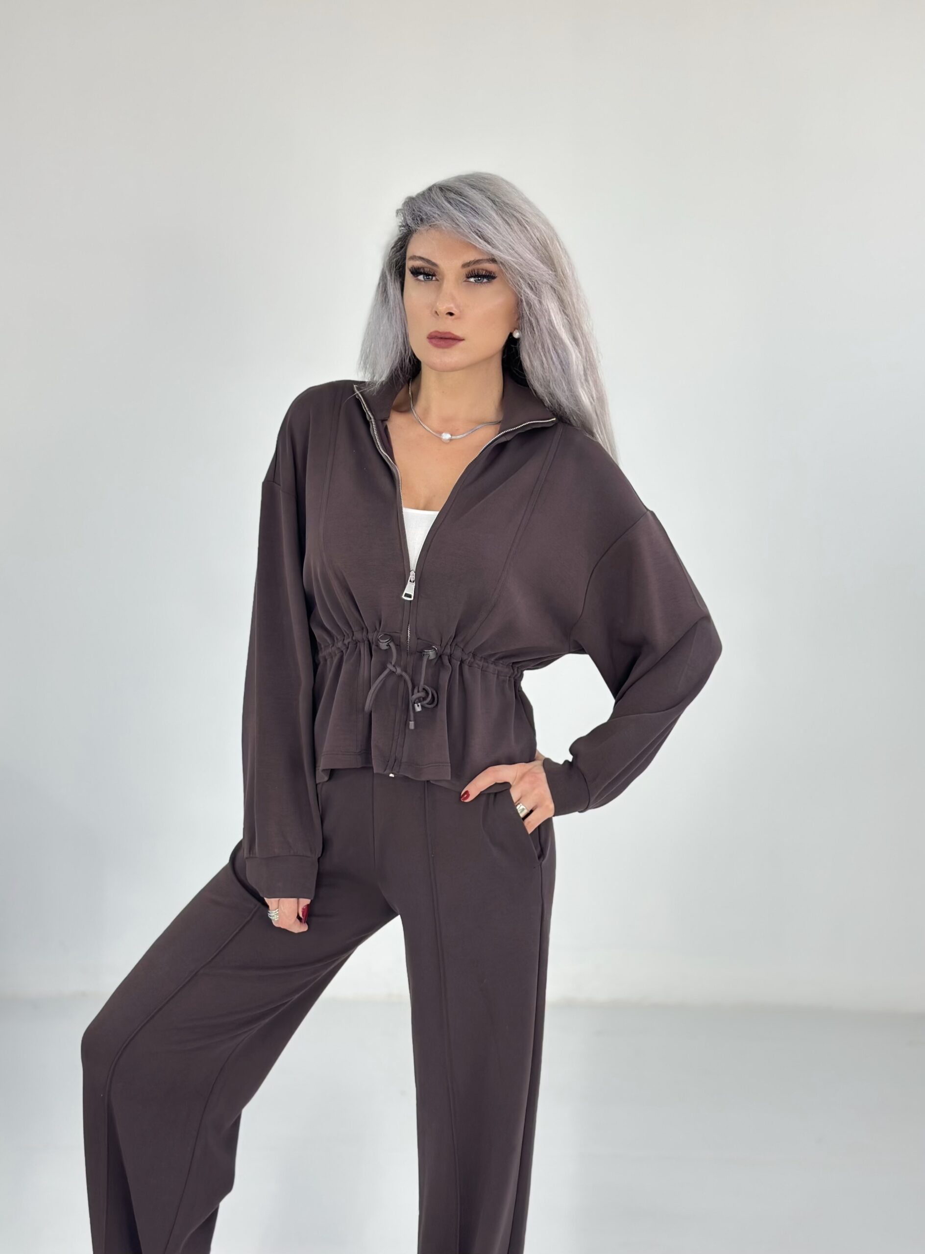 Kahve Bel Büzgülü Modal Takım