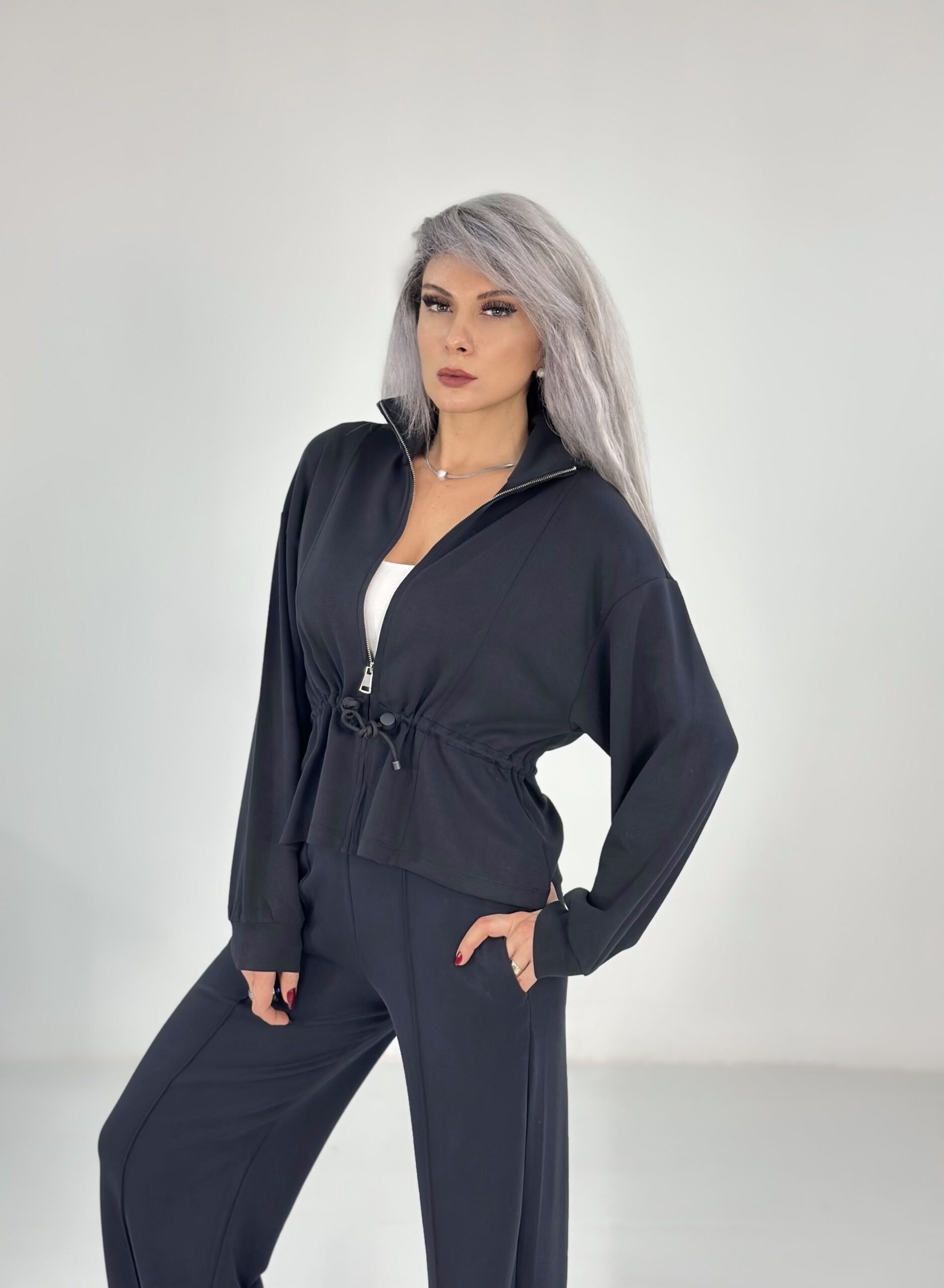 Siyah Bel Büzgülü Modal Takım - Görsel 4