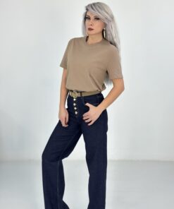 Alternative view of Lacivert Kemerli Gold Düğmeli Palazzo Jean