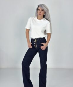 Alternative view of Lacivert Gold Düğme ve Fermuar Detay İspanyol Paça Jean