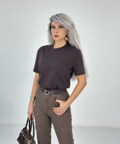 Alternative view of Kahve Çift Kat Bisiklet Yaka Basic Tshirt