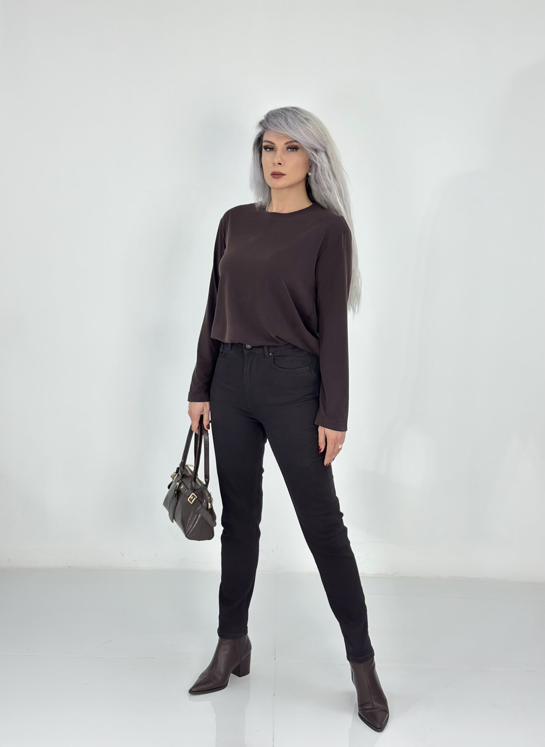 Koyu Kahve Push Up Yüksek Bel Jean - Görsel 2