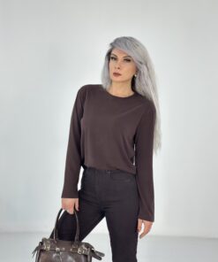 Kahve Oysh Kumaş Dökümlü Bluz