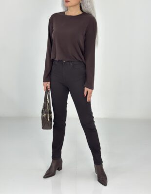 Koyu Kahve Push Up Yüksek Bel Jean