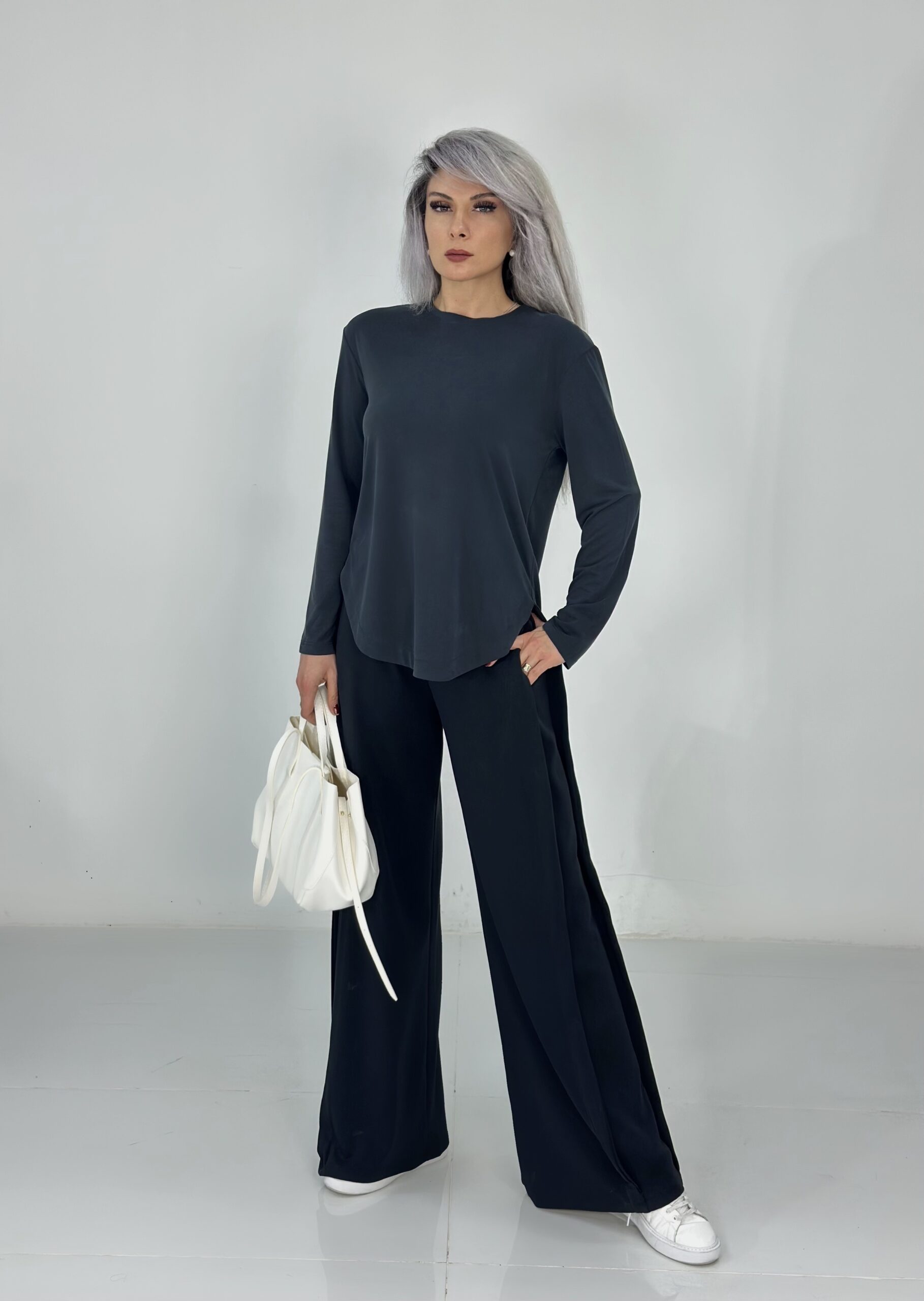 Antrasit Oysh Kumaş Relax Pantolon - Görsel 2