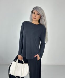 Antrasit Oysh Kumaş Dökümlü Bluz