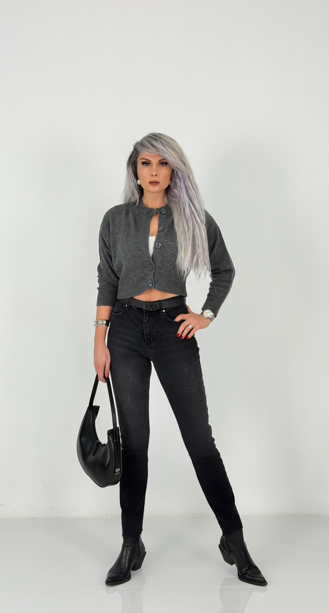 Füme Yüksek Bel Likralı Mom Fit Jean - Görsel 2