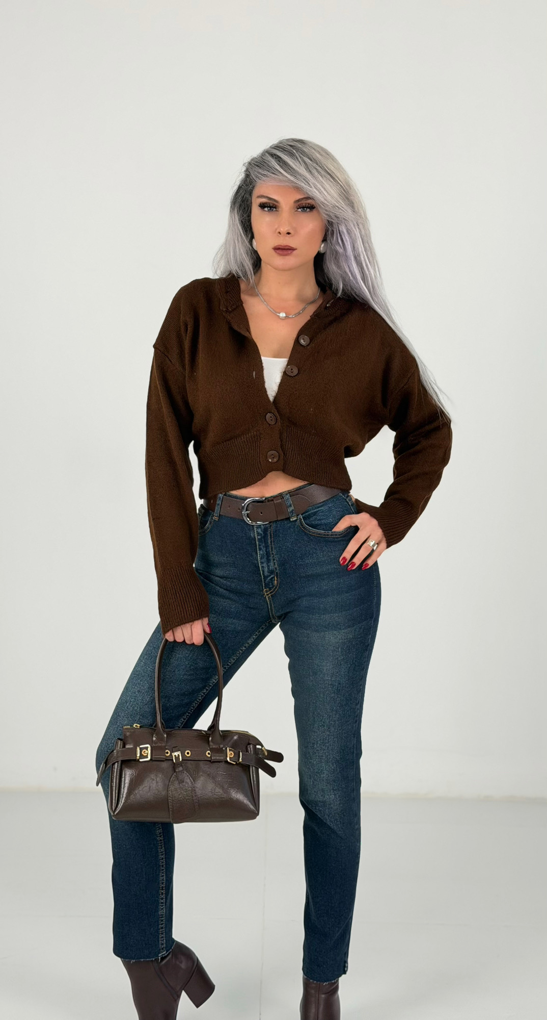 Koyu Yıkamalı Yüksek Bel Likralı Mom Fit Jean - Görsel 3