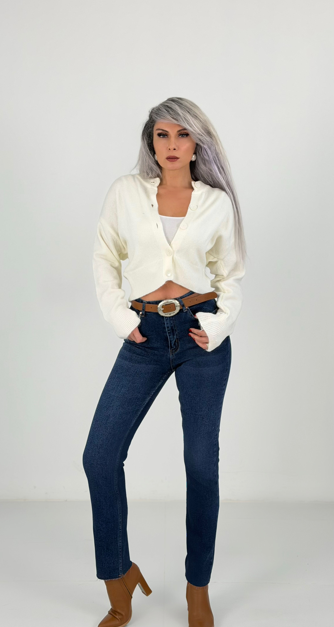 Lacivert Yüksek Bel Likralı Mom Fit Jean - Görsel 2