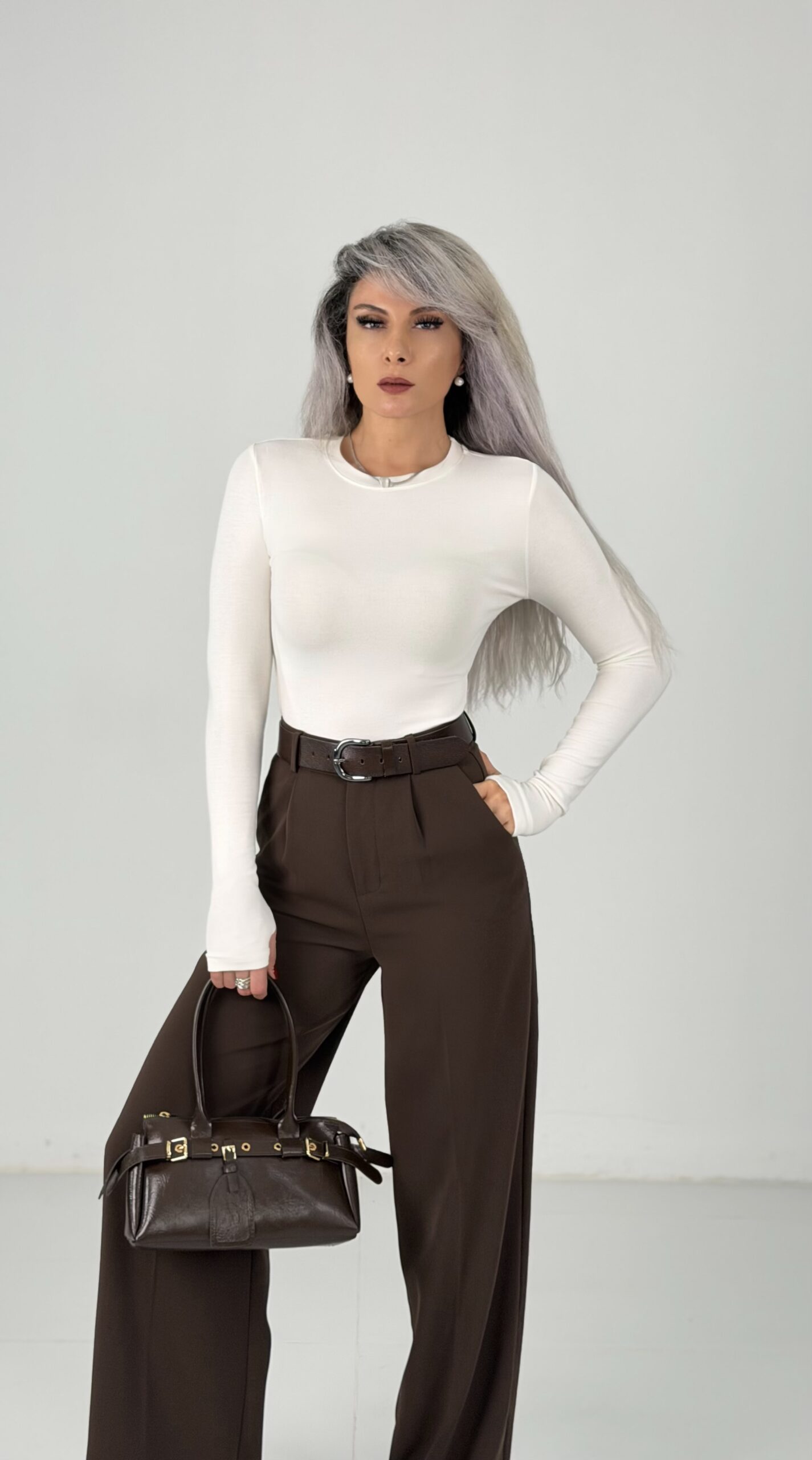 Krem Parmak Geçmeli Oysh Kumaş Body