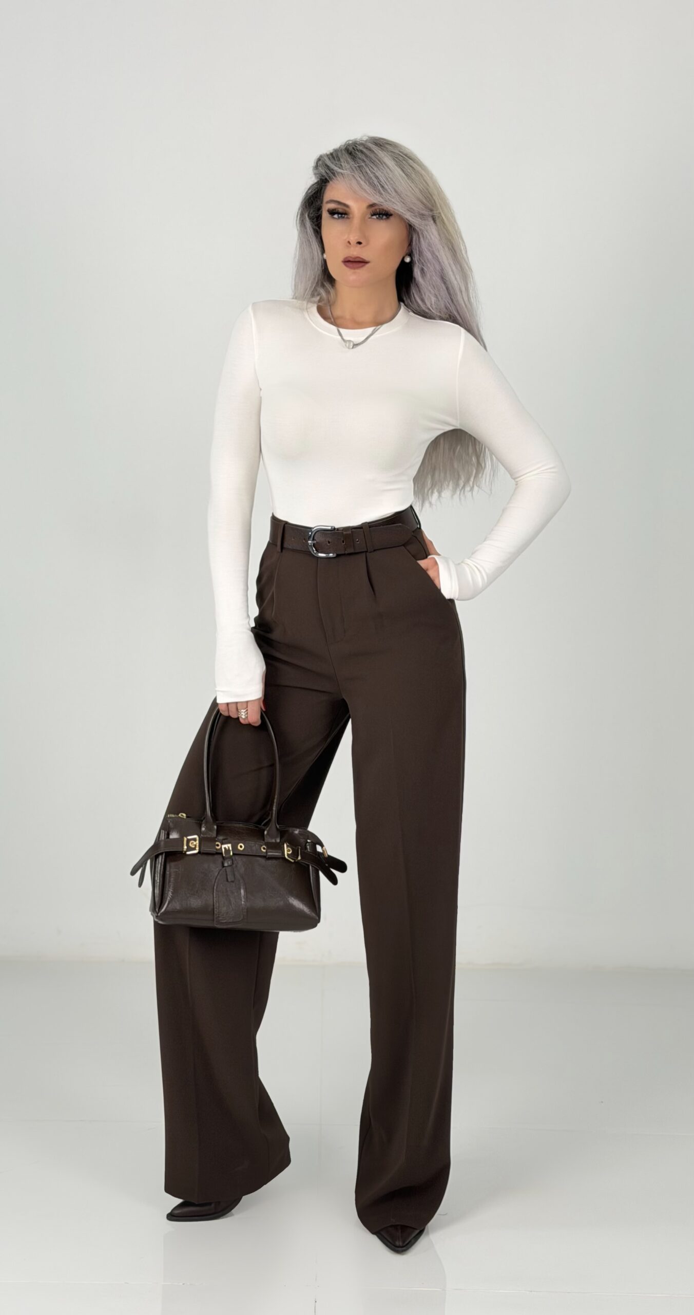 Krem Parmak Geçmeli Oysh Kumaş Body - Görsel 3