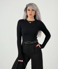 Siyah Parmak Geçmeli Oysh Kumaş Body