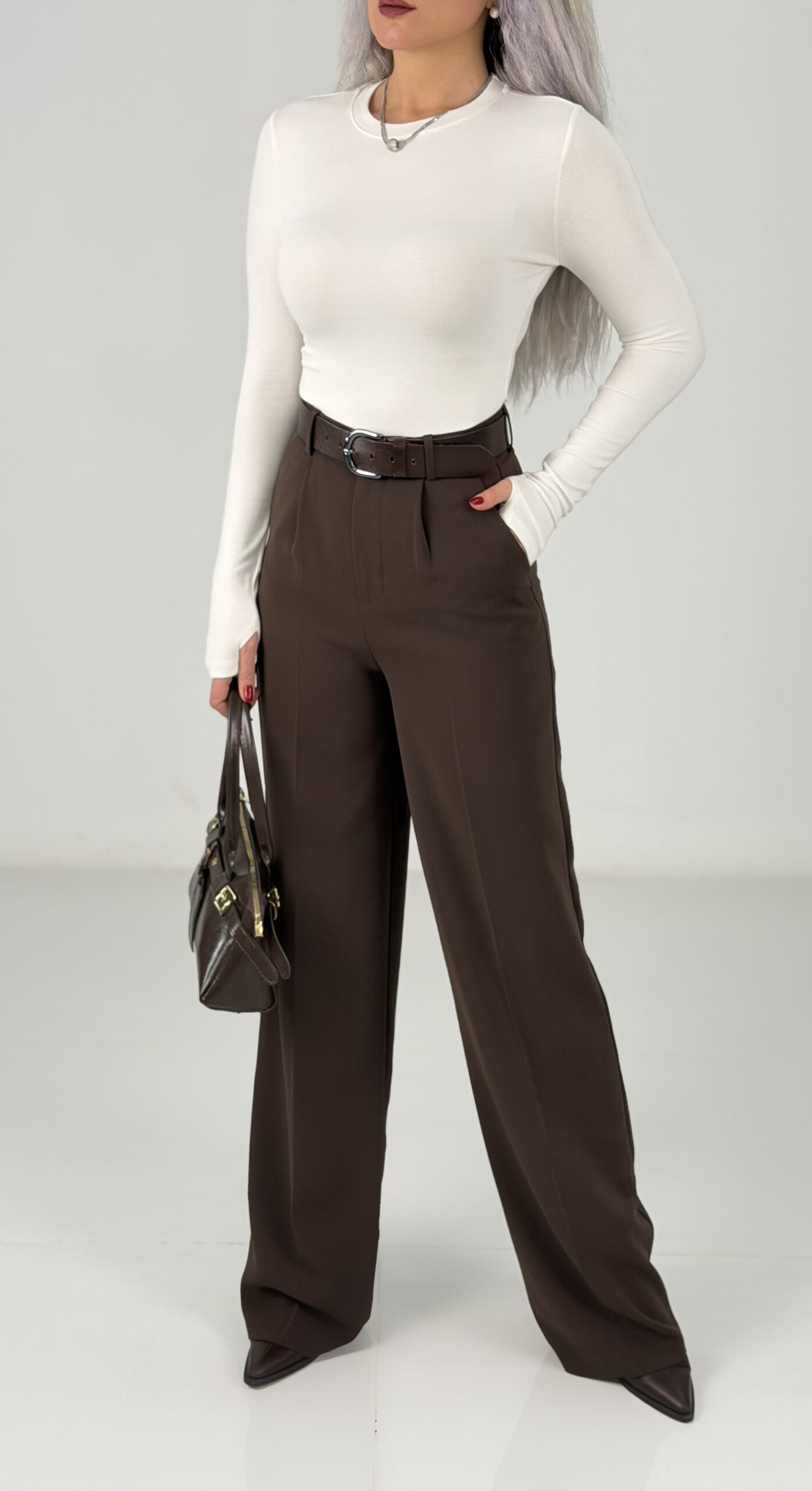 Krem Parmak Geçmeli Oysh Kumaş Body - Görsel 2