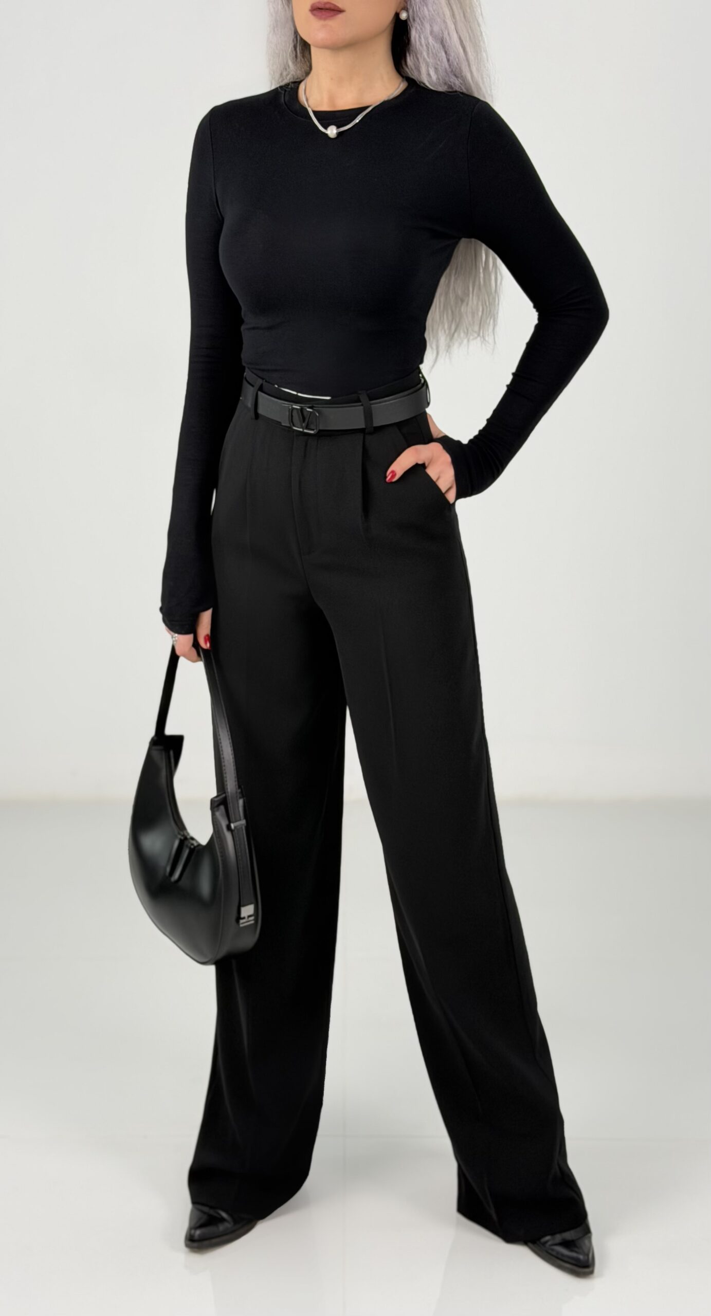 Siyah Parmak Geçmeli Oysh Kumaş Body - Görsel 3