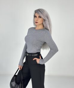 Alternative view of Siyah İnce Kemerli Duble Paça Bol Kumaş Pantolon