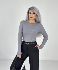 Gri Dantel Detay Triko Body