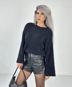 Alternative view of Siyah Bisiklet Yaka Yumoş Uzun Kazak