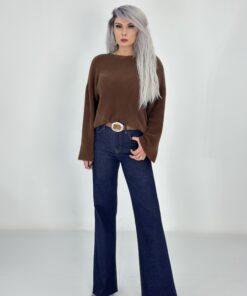 Alternative view of Lacivert Yüksek Bel Yarı Flare Jean