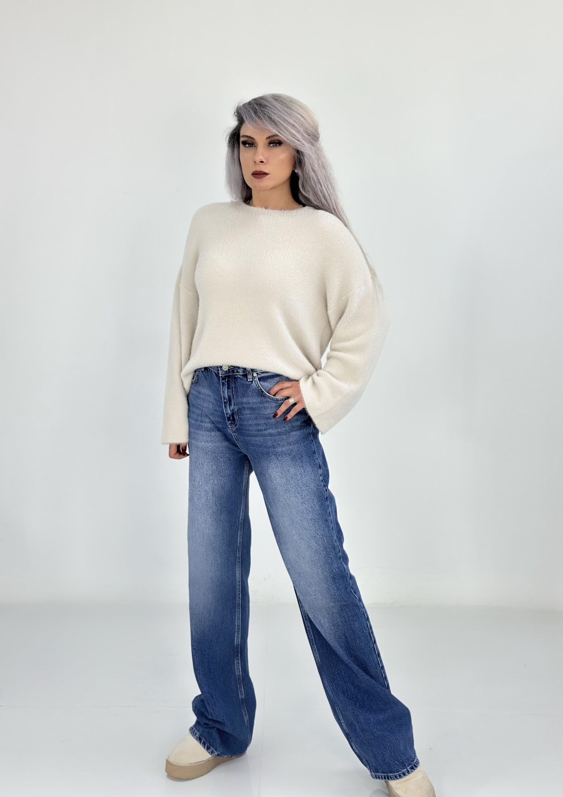 Mavi Yıkamalı Palazzo Jean - Görsel 2