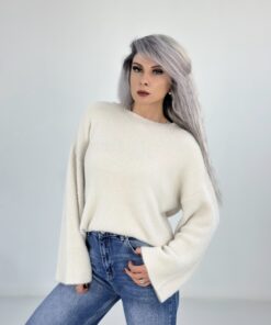 Krem Bisiklet Yaka Yumoş Uzun Kazak