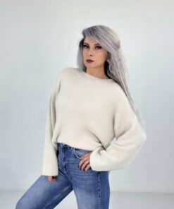 Alternative view of Krem Bisiklet Yaka Yumoş Uzun Kazak