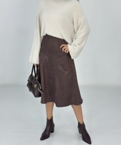 Kahve Süet Midi Etek