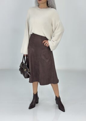 Kahve Süet Midi Etek