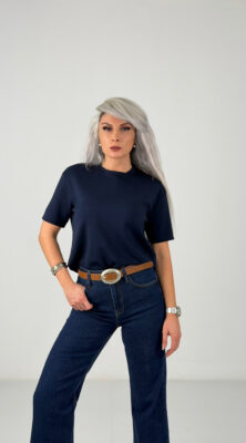 Lacivert Modal Kumaş Basic Tshirt