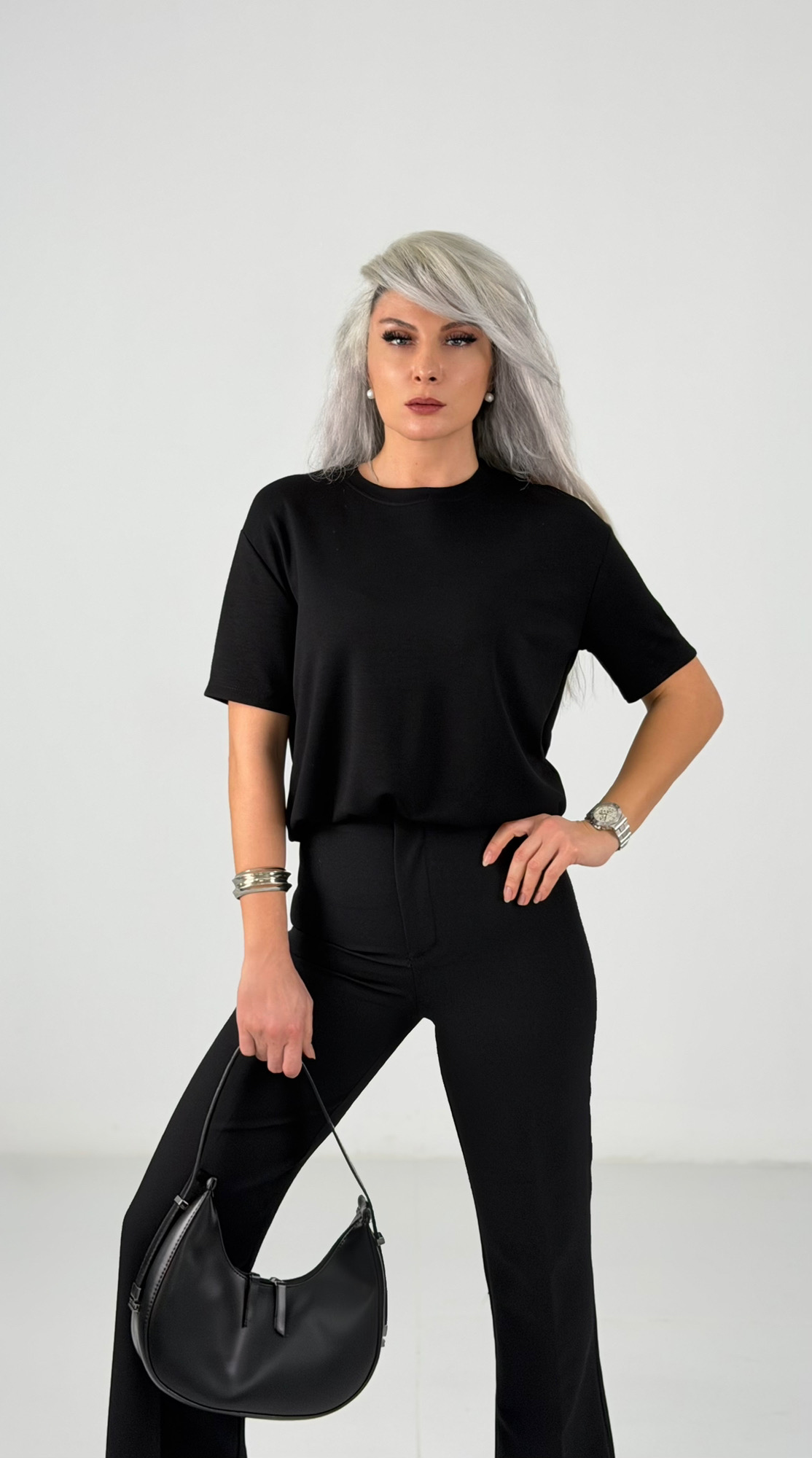 Siyah Modal Kumaş Tshirt