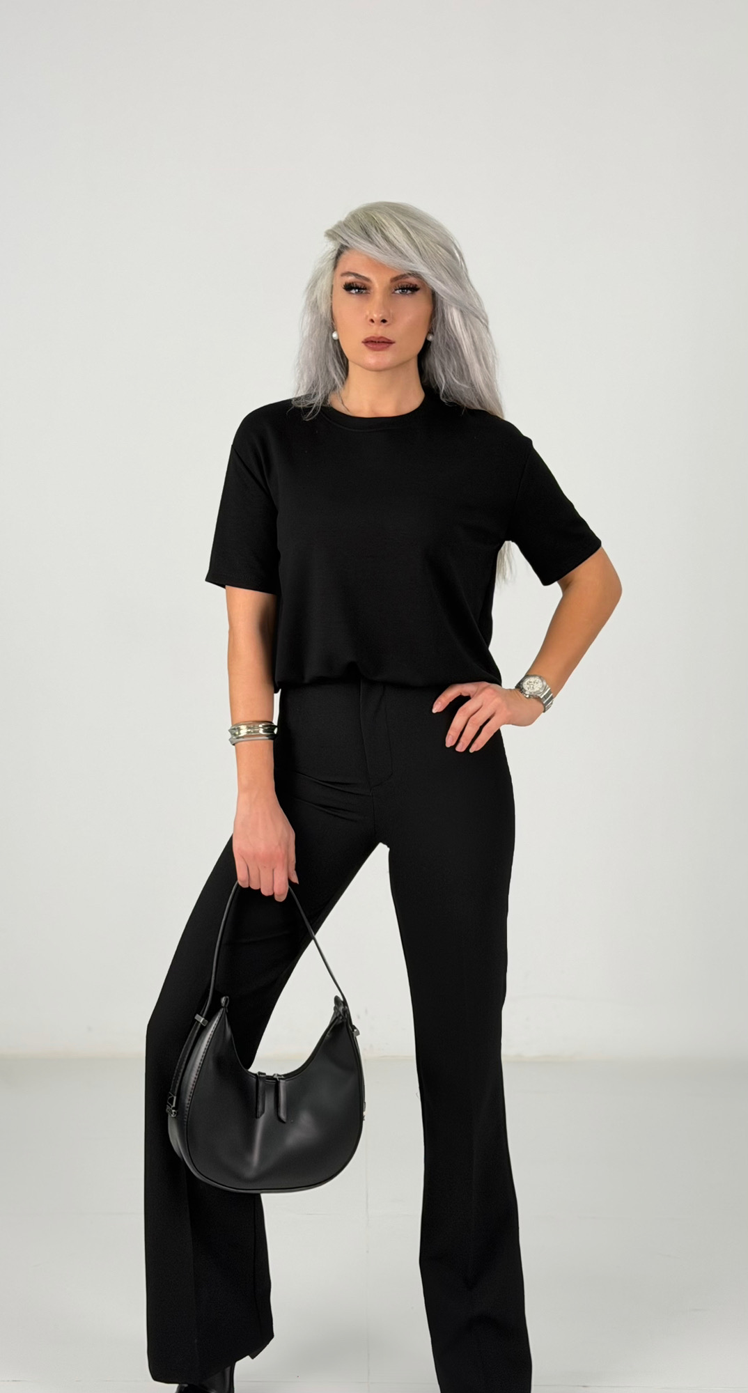 Siyah Modal Kumaş Tshirt - Görsel 2