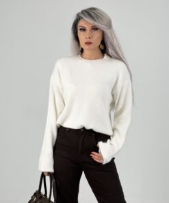 Beyaz Bisiklet Yaka Yumoş Kazak