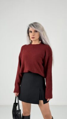 Bordo Bisiklet Yaka Yumoş Kazak