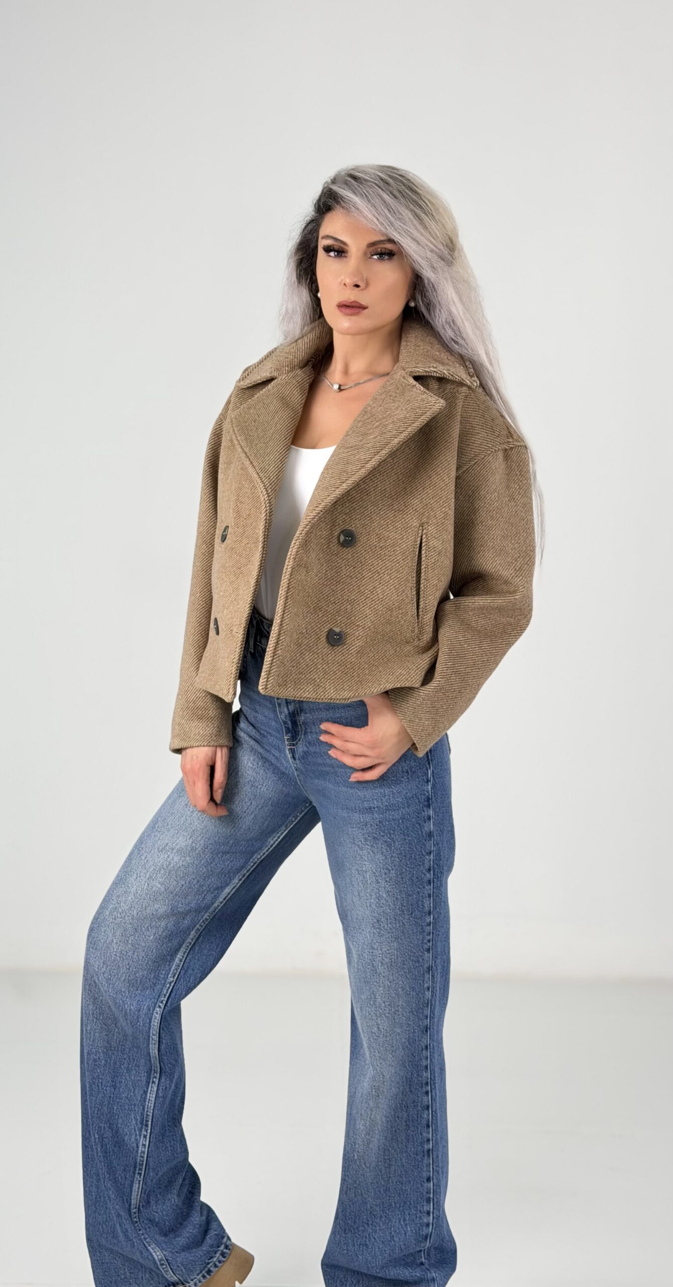 Camel Yumuşak Kaşe Ceket Kaban - Görsel 4