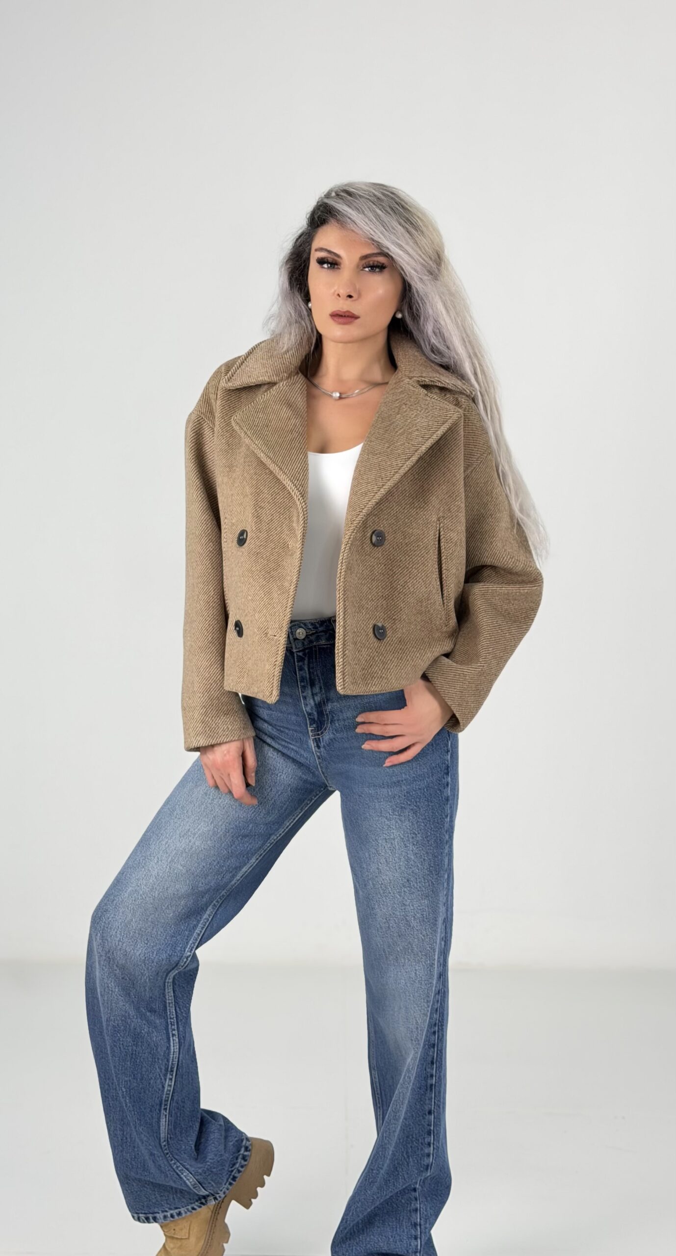 Camel Yumuşak Kaşe Ceket Kaban - Görsel 3