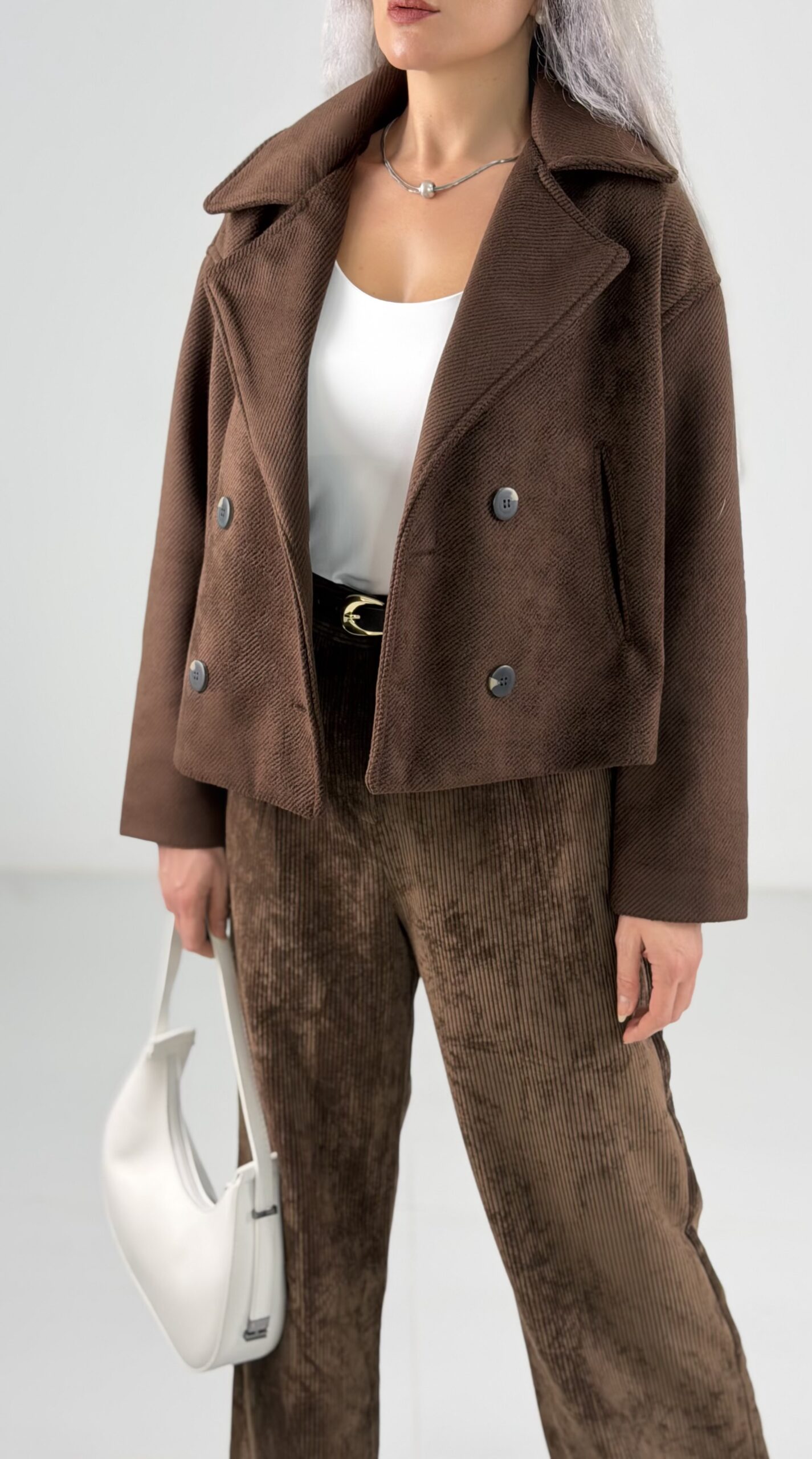 Koyu Kahve Yumuşak Kaşe Ceket Kaban - Görsel 2