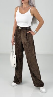 Kahve Kadife Fitilli Palazzo Pantolon