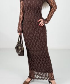 Alternative view of Kahve Madonna Yaka Dantelli Maxi Boy Elbise