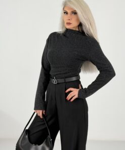 Antrasit Yarım Balıkçı Çelik Kumaş Bluz Kazak